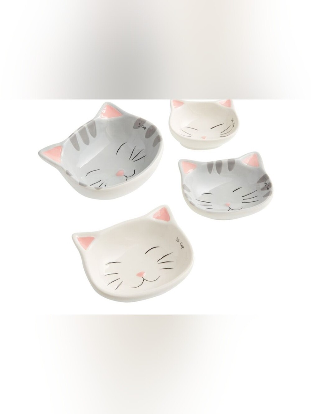 Cat Lovers Gray Ceramic Nesting Measuring Cups Stoneware Kitty Set Of 4 - Picture 2 of 5